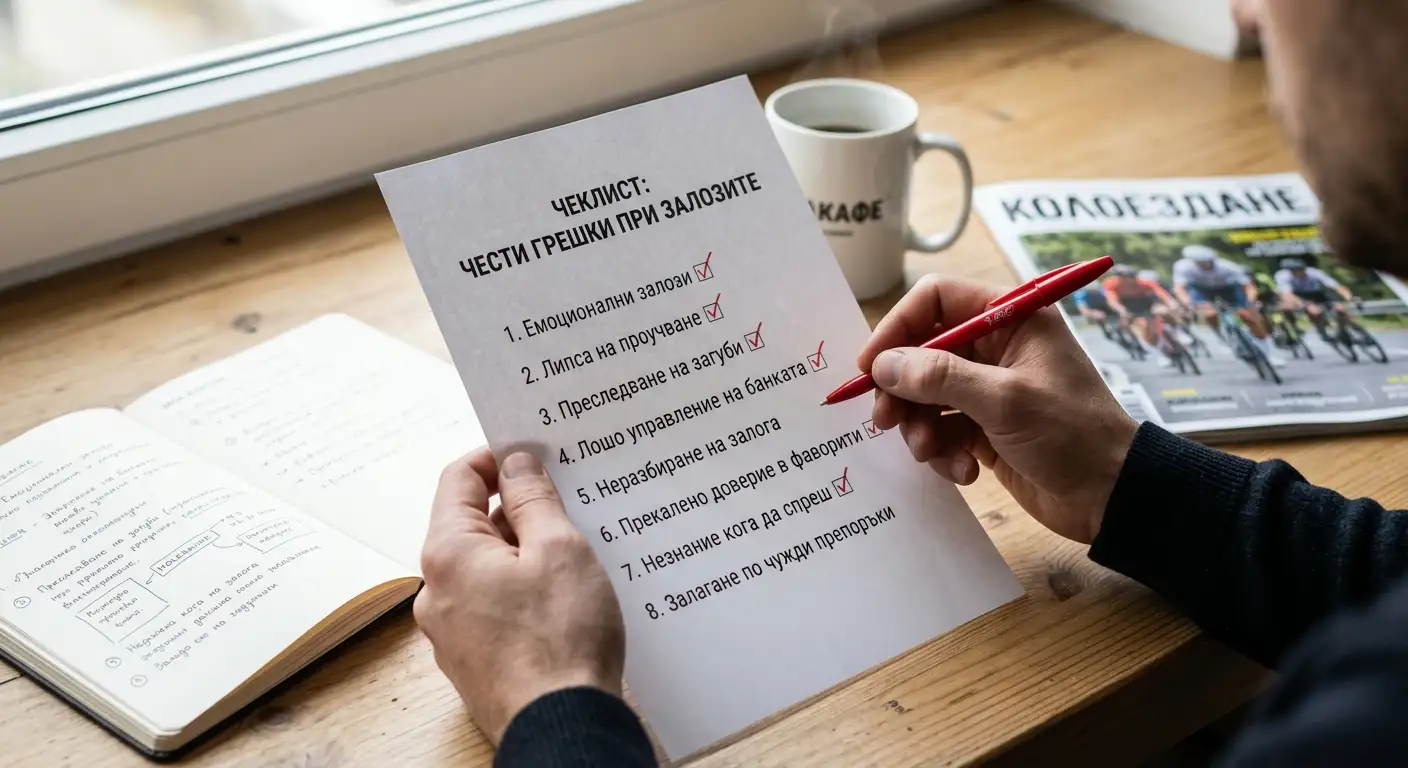 Анализатор преглежда чек-лист с типични грешки на залагащи в работен бележник