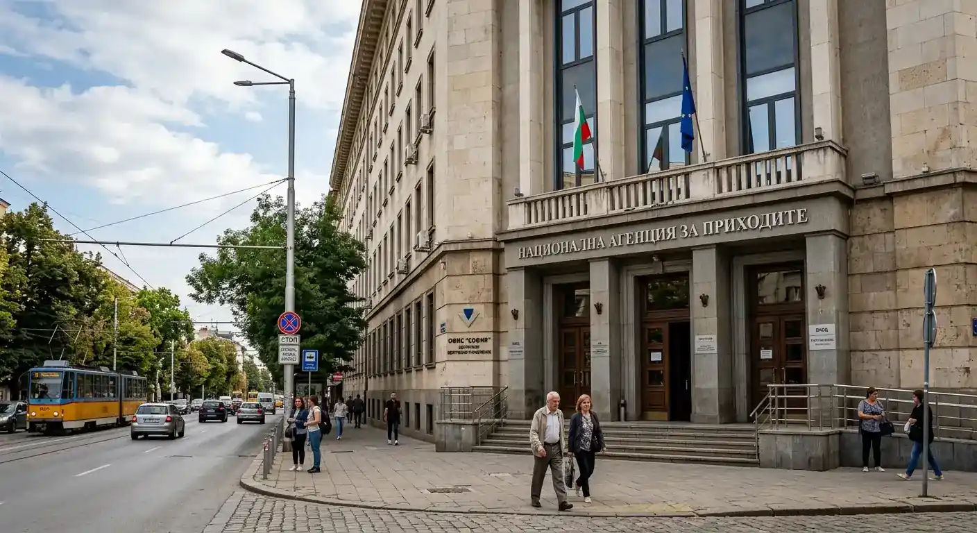 Сградата на Националната агенция за приходите в София с официален вход