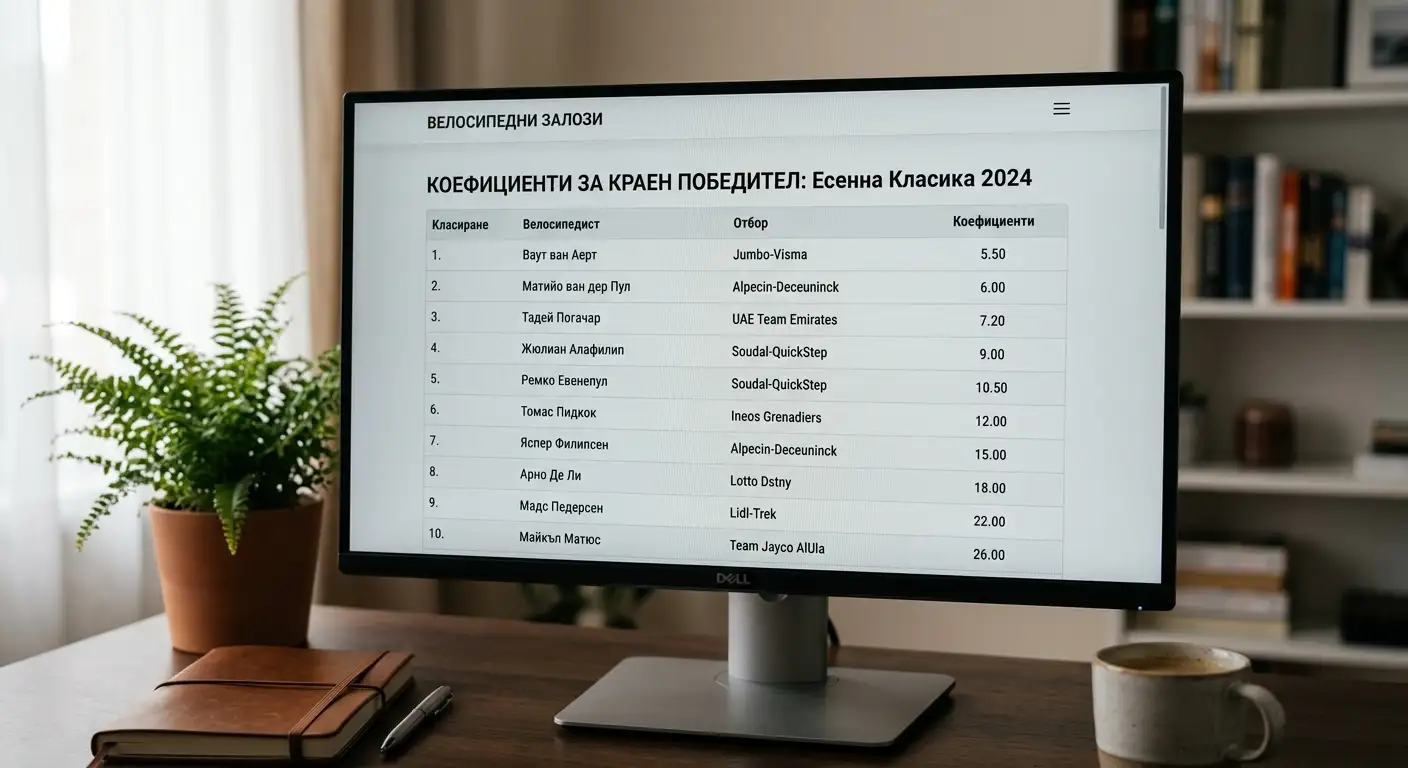 Таблица на коефициенти за есенната класика на екран на букмейкър