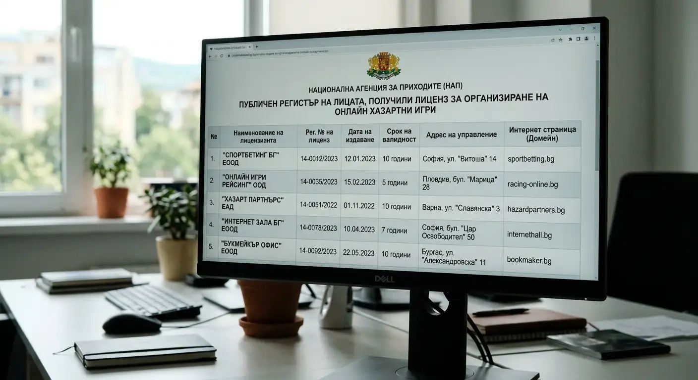 Списък на лицензирани онлайн оператори на официален регистър на екран