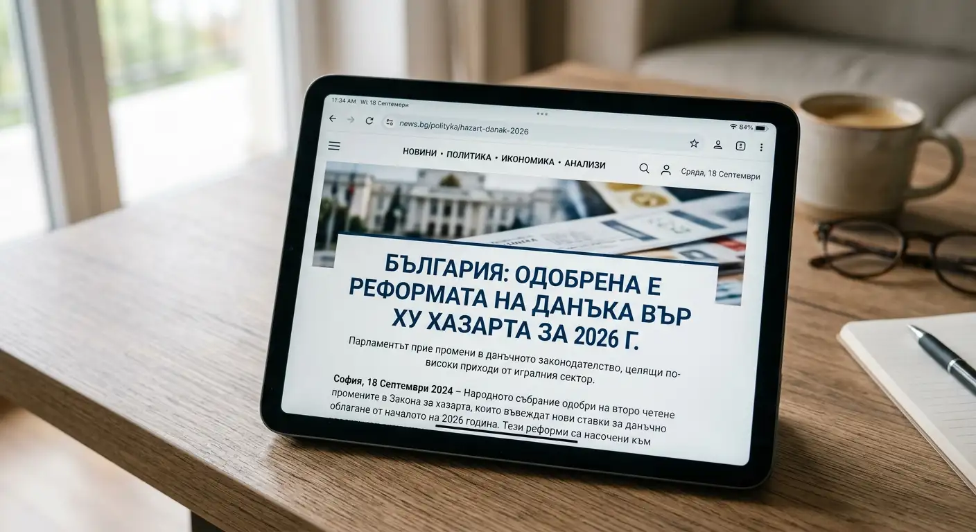 Заглавие на новинарска статия за данъчна реформа в хазартния сектор за 2026