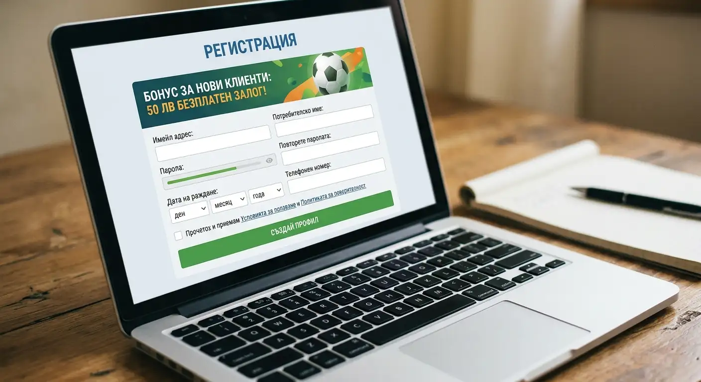 Регистрационна форма на букмейкър с активна оферта welcome free bet за нов клиент